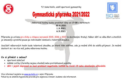 Gymnastická přípravka na rok 2021/2022